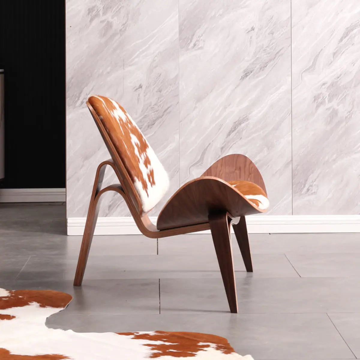 Genuine Leather Print Fixed Back Four Legs Side Chair Image - 4