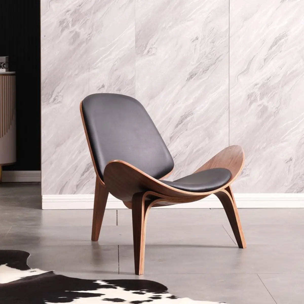 Genuine Leather Print Fixed Back Four Legs Side Chair Image - 7