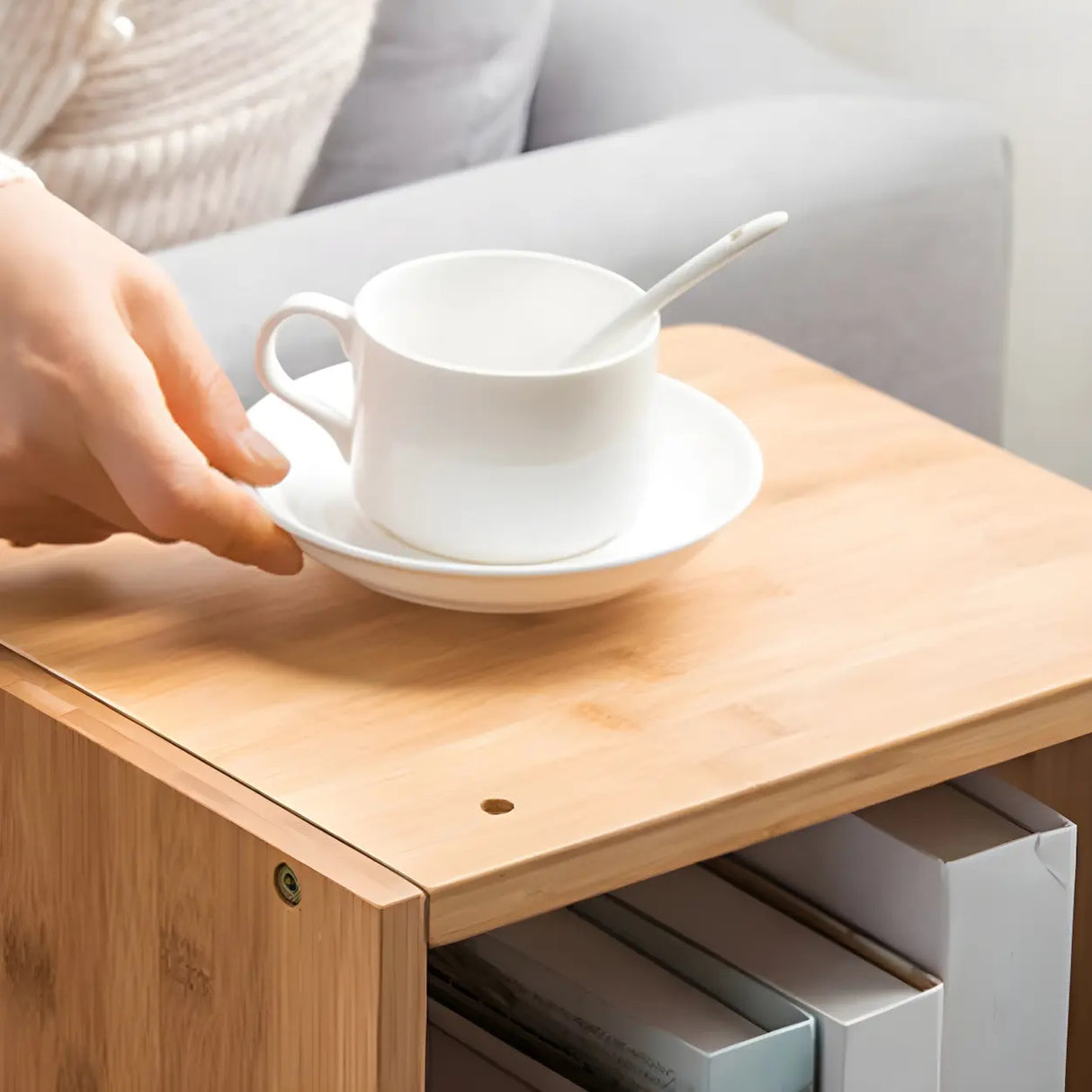 Geometric Bamboo Open Back Storage Bookcase Natural Image - 12