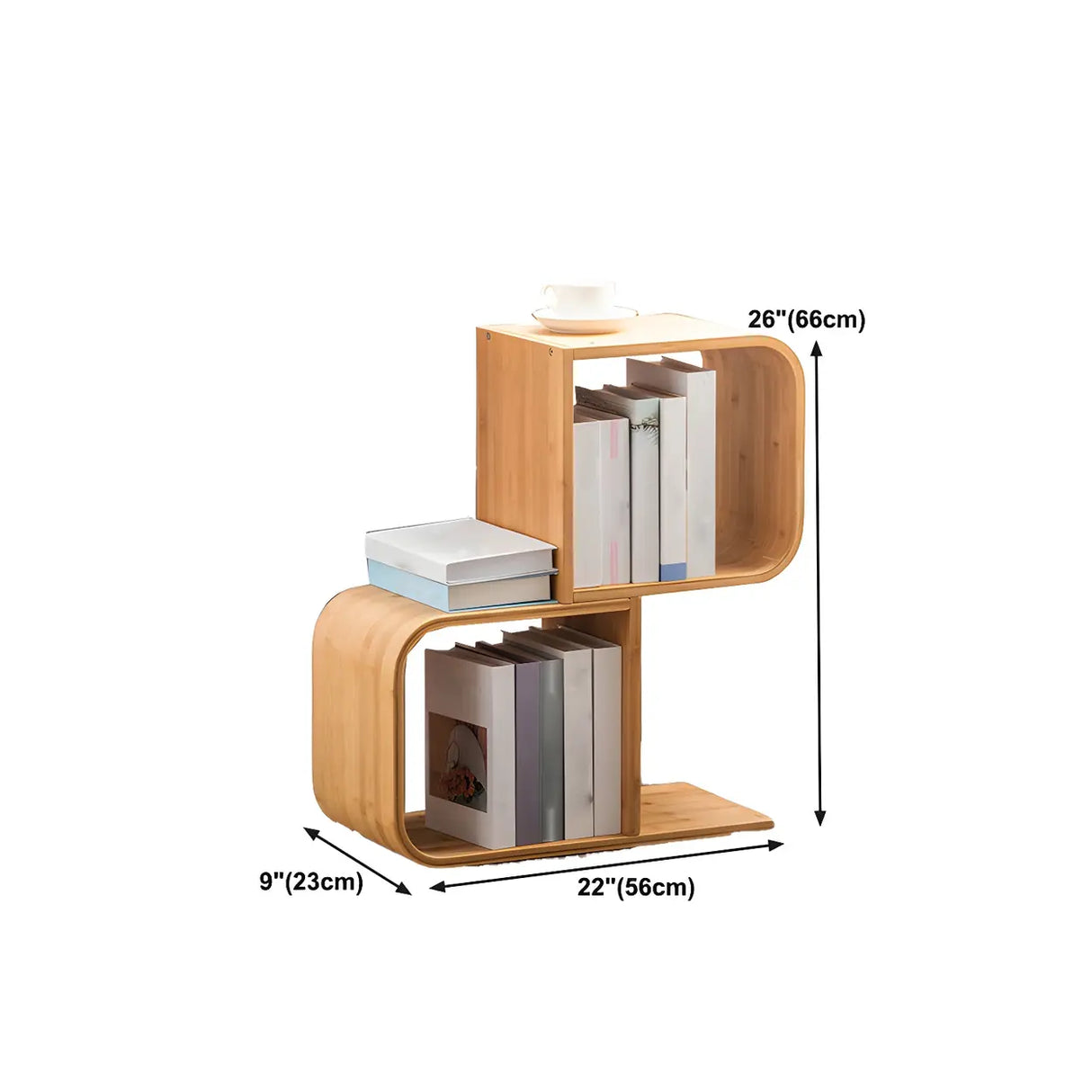 Geometric Bamboo Open Back Storage Bookcase Natural