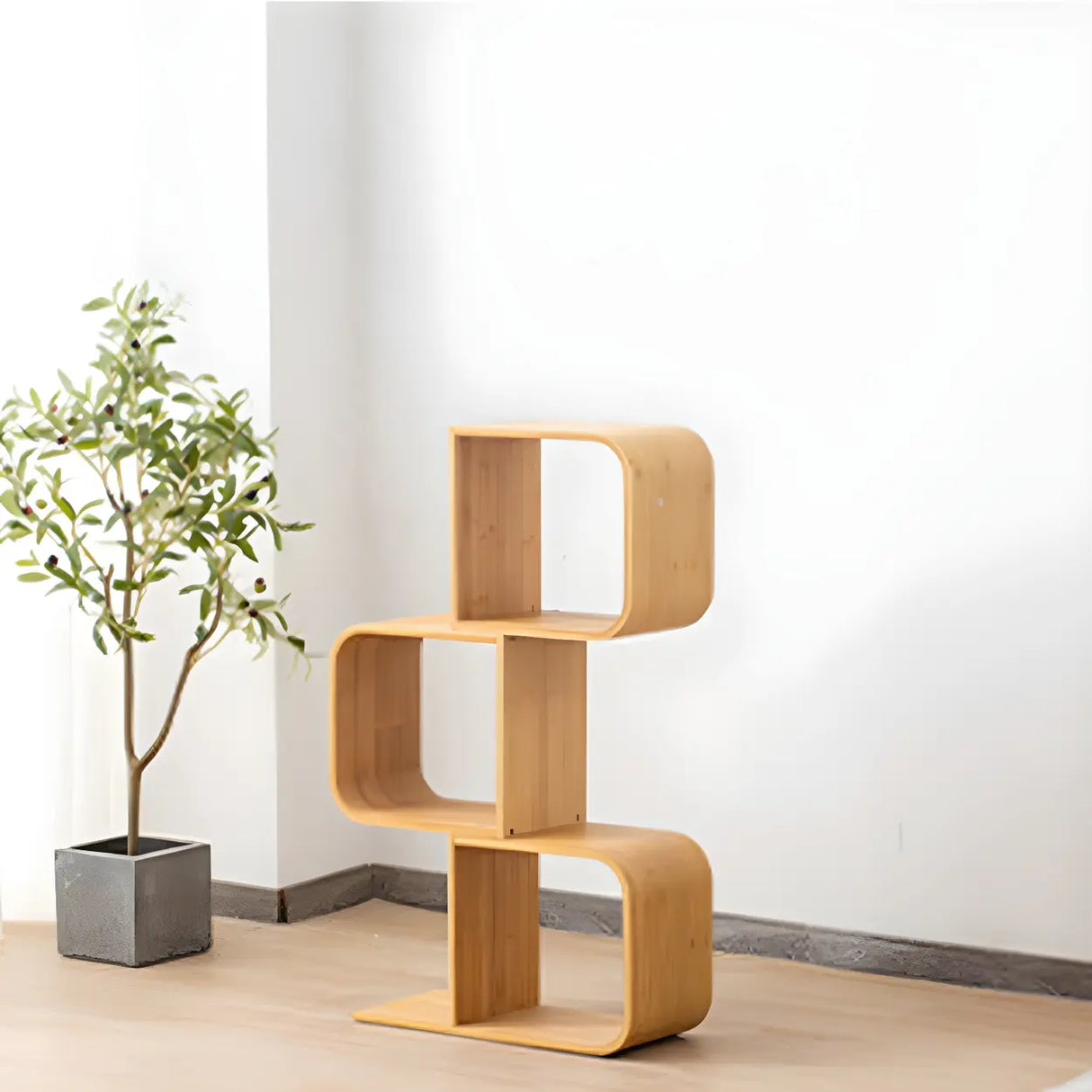Geometric Bamboo Open Back Storage Bookcase Natural Image - 3