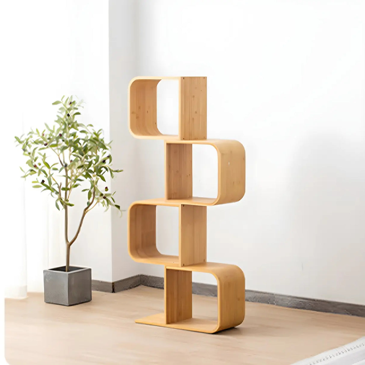Geometric Bamboo Open Back Storage Bookcase Natural Image - 5