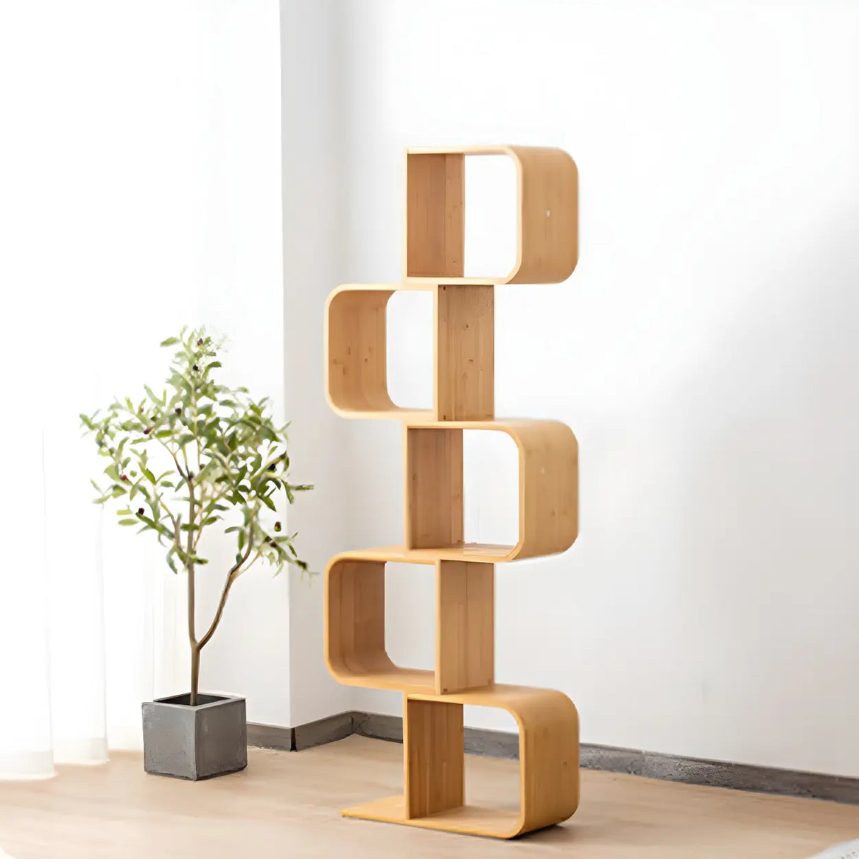 Geometric Bamboo Open Back Storage Bookcase Natural Image - 7