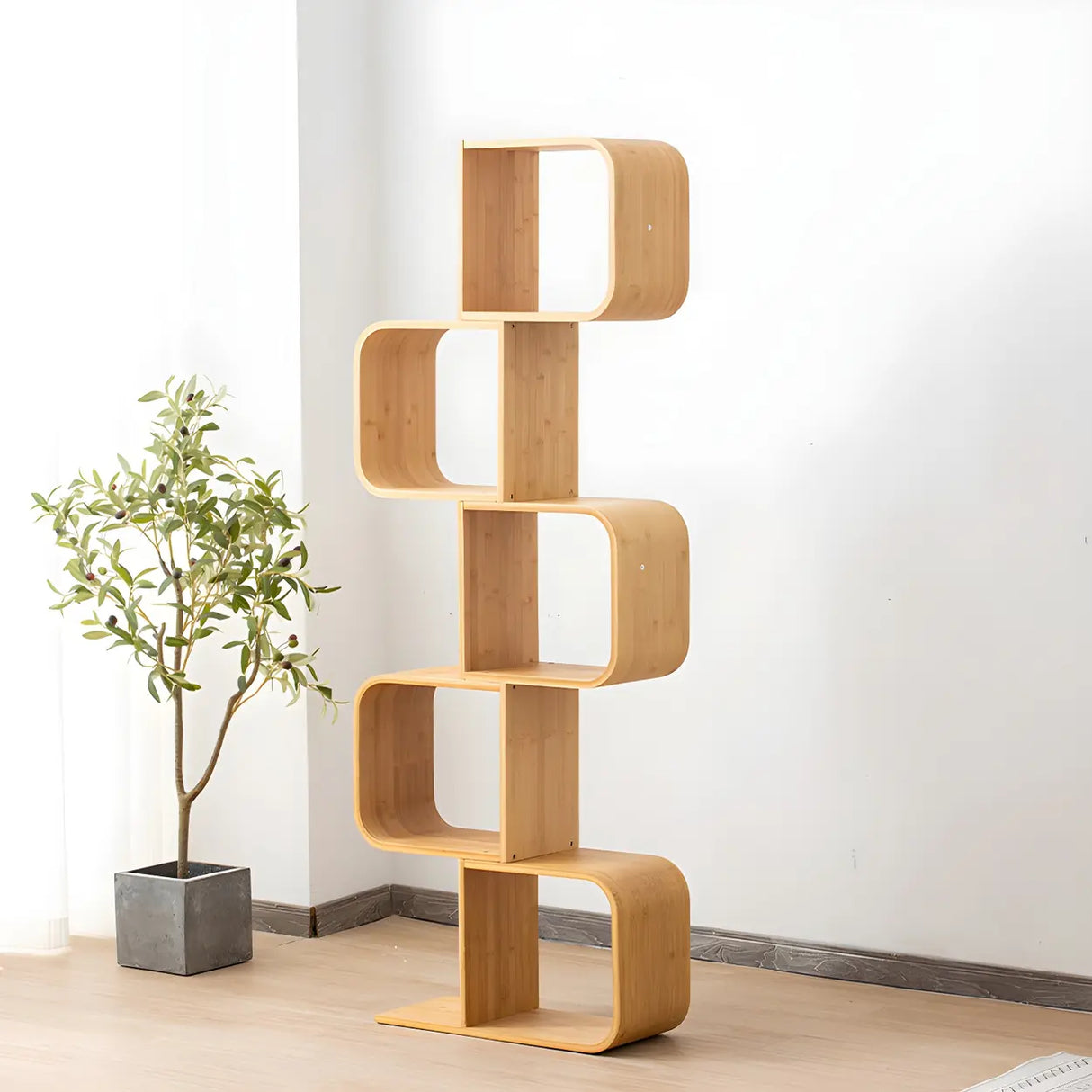 Geometric Bamboo Open Back Storage Bookcase Natural Image - 8