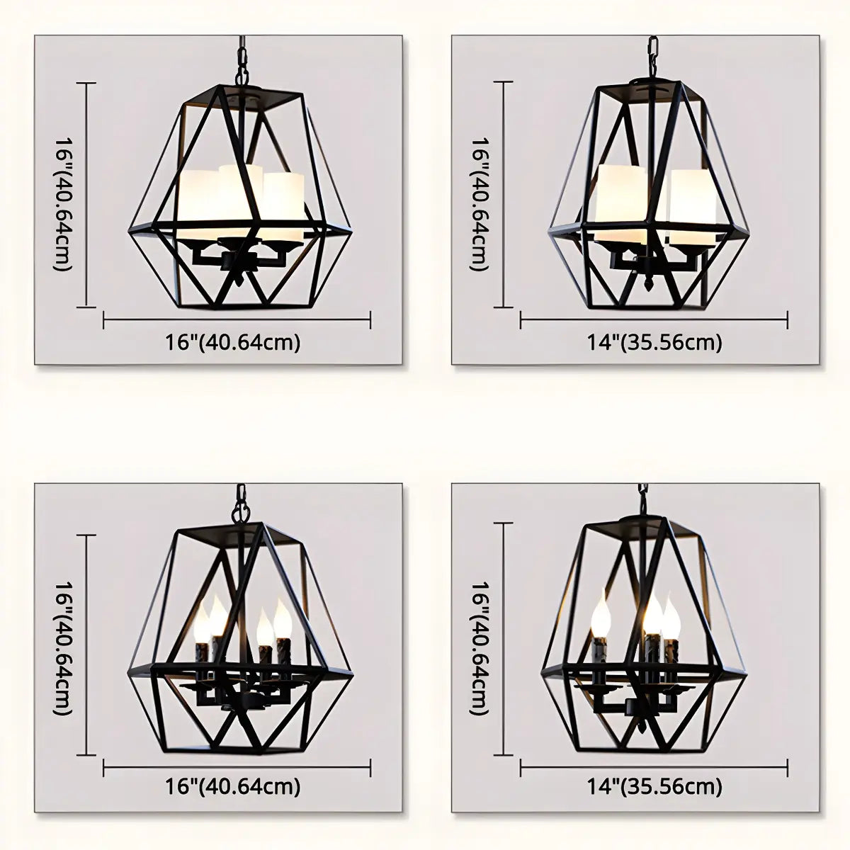 Geometric Black Iron White Glass Chain Foyer Chandelier