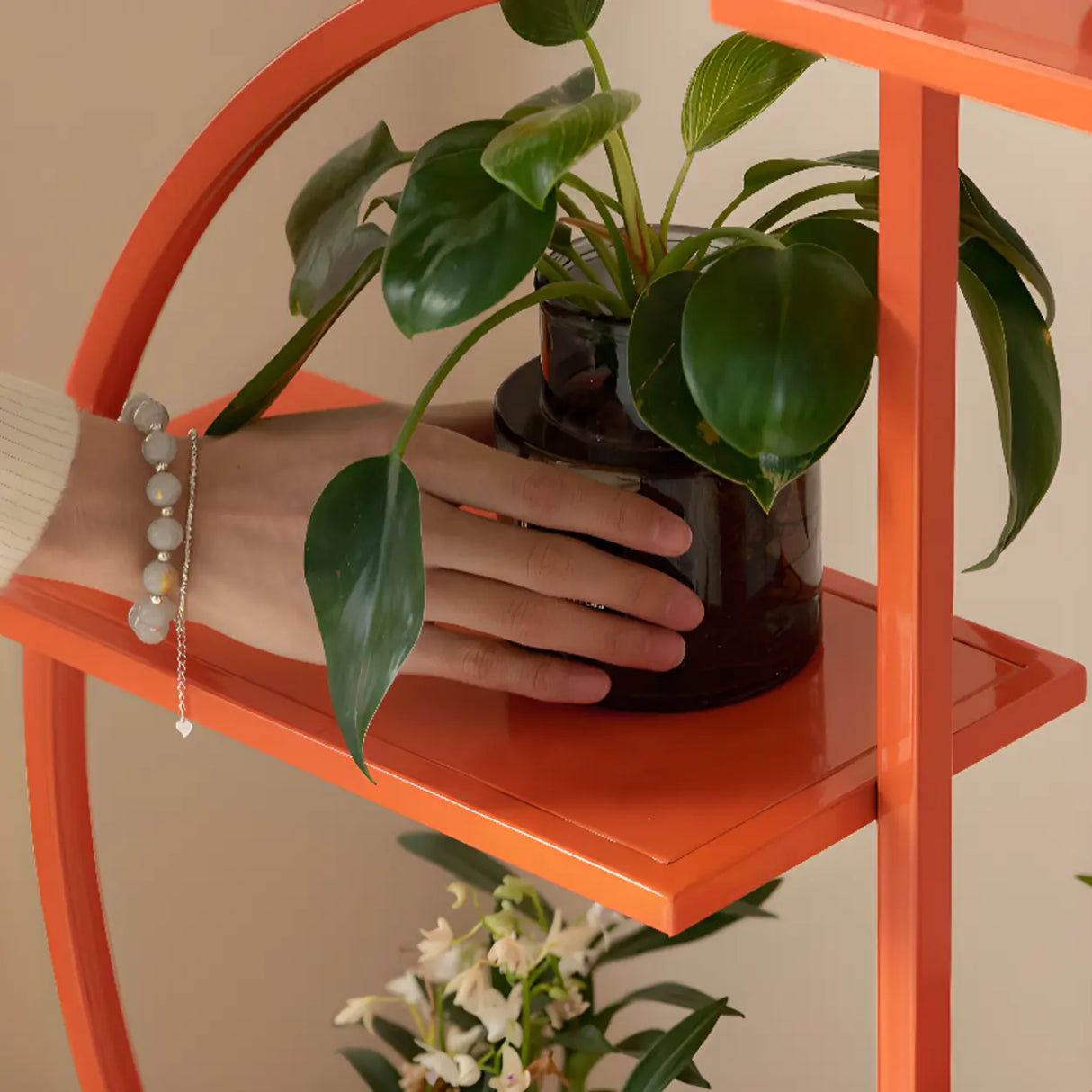 Geometric Floor Metal Gourd Rolling Plant Stand Blue Image - 14