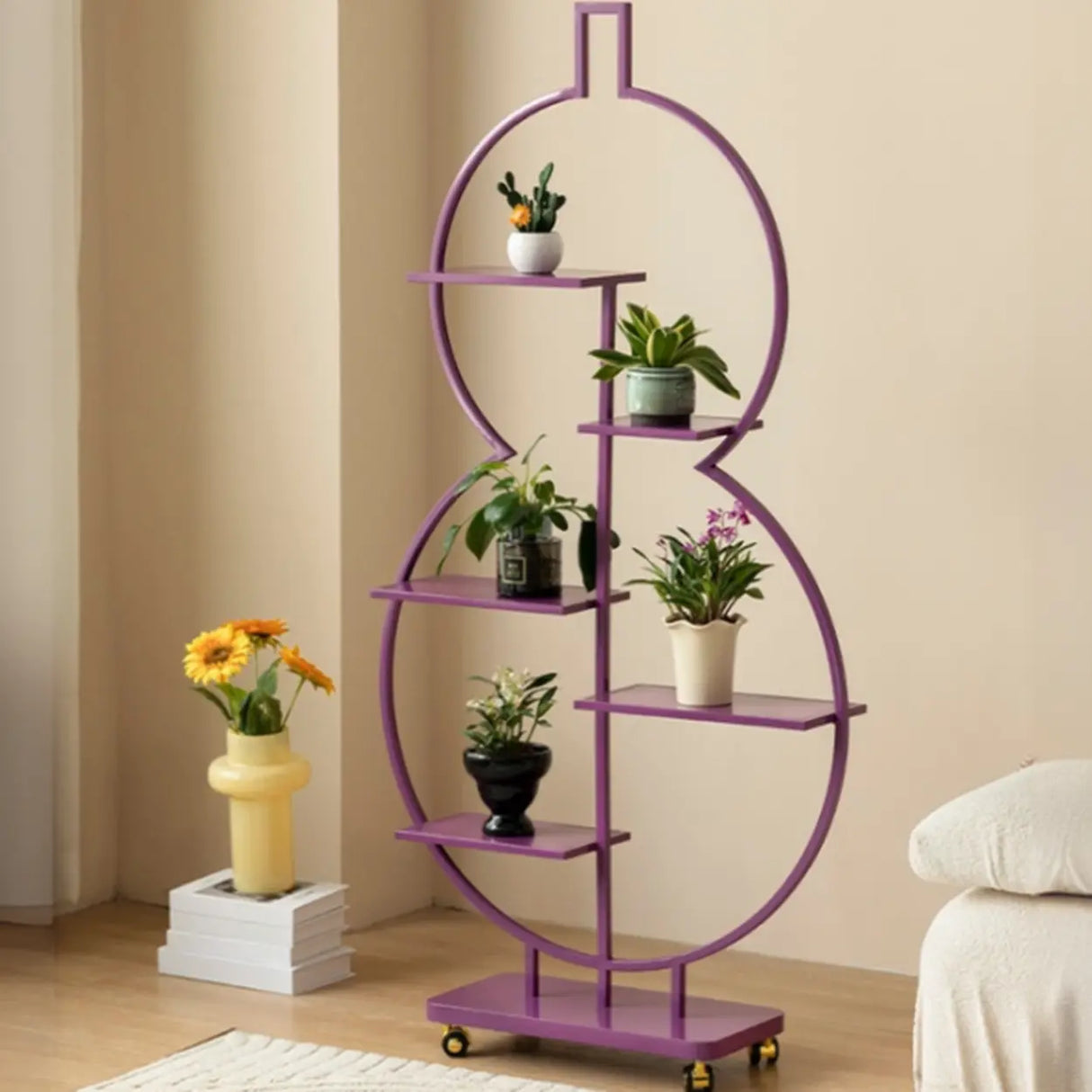 Geometric Floor Metal Gourd Rolling Plant Stand Blue Image - 8