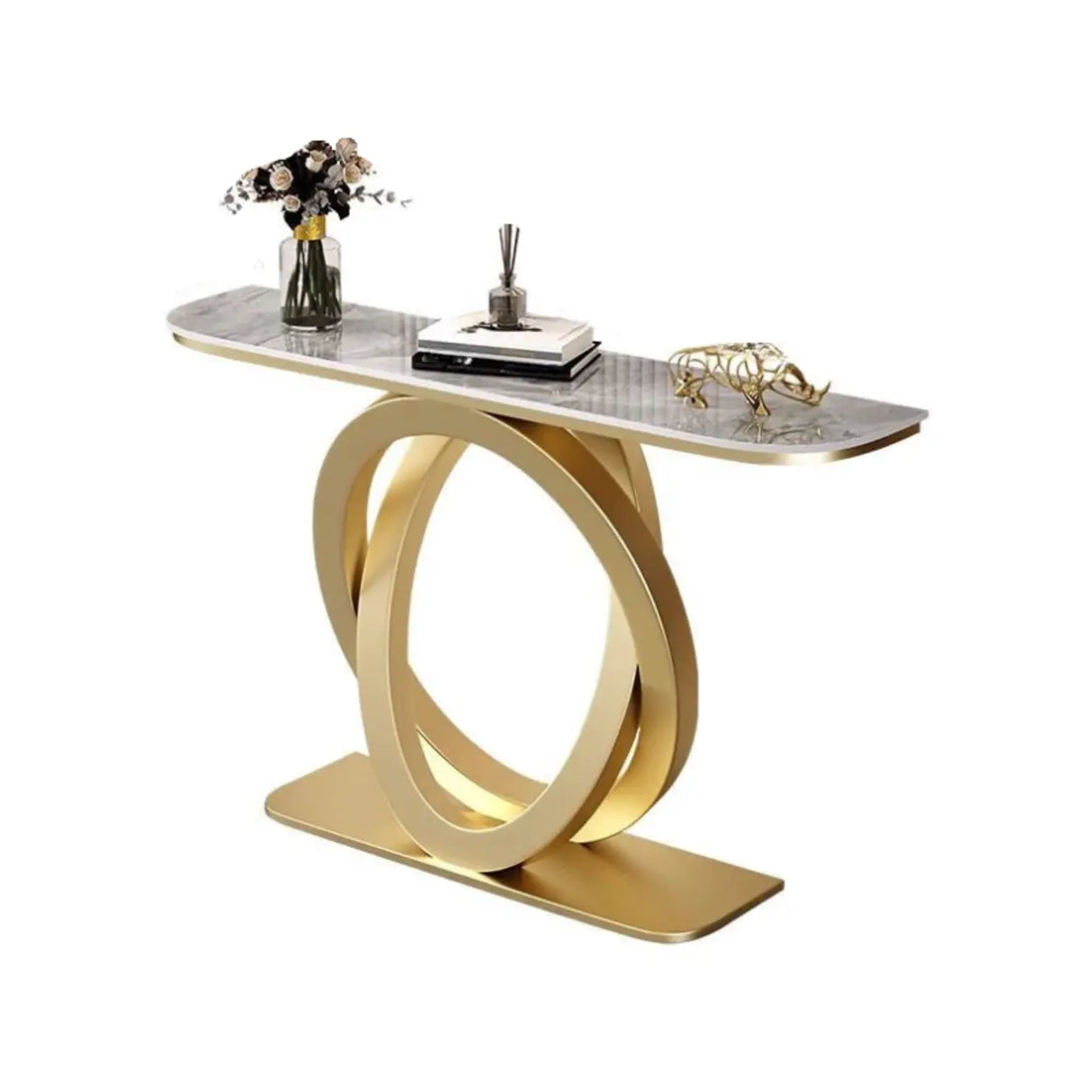 Geometric Half-Circle Marble Black Hall Console Table Image - 10