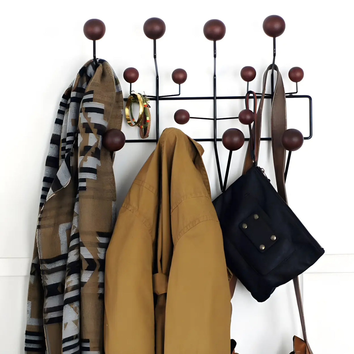 Geometric Metal Large Wall Mounted Coat Rack with Hooks Image - 10