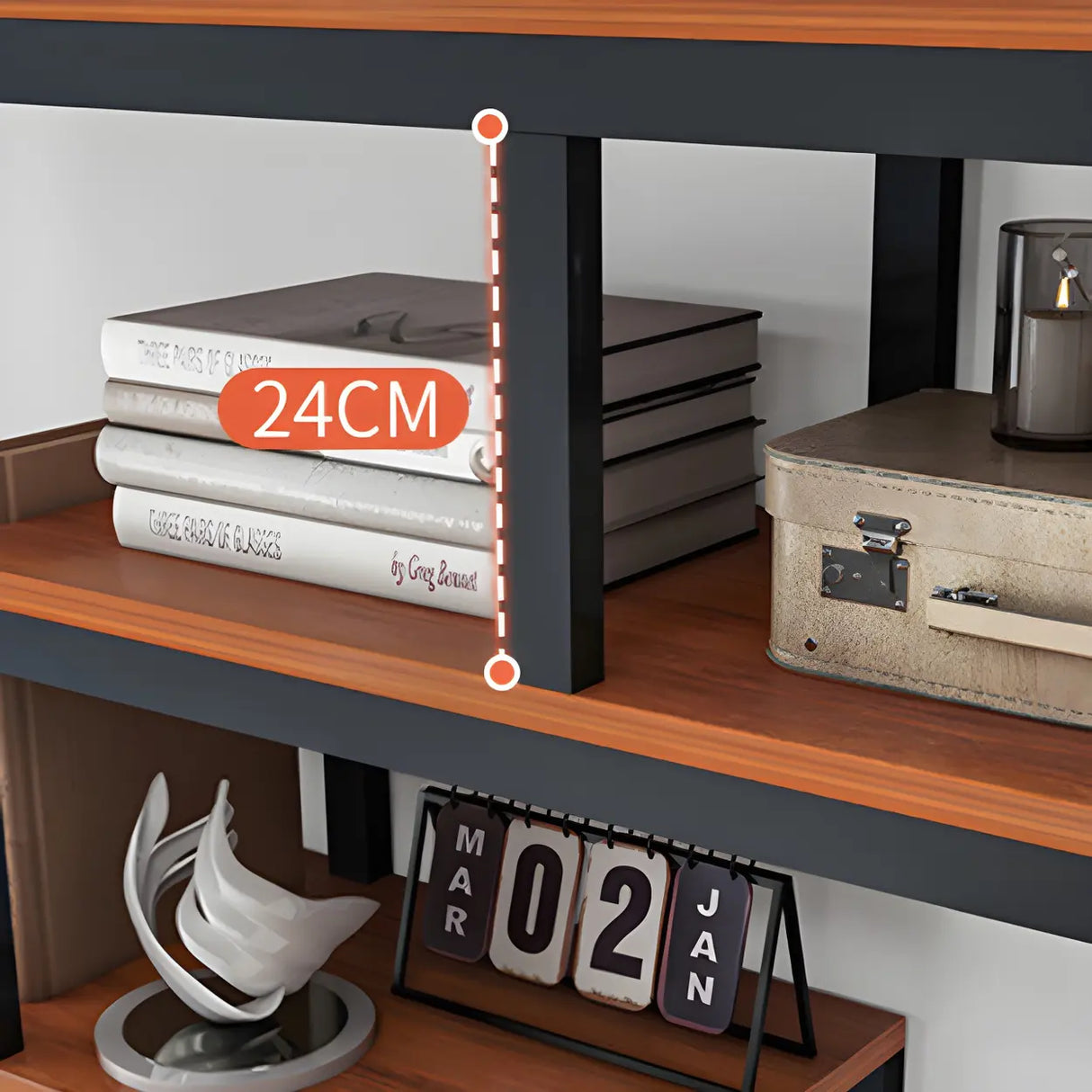 Geometric Metal Wood Black Large Open Back Bookcase Image - 10