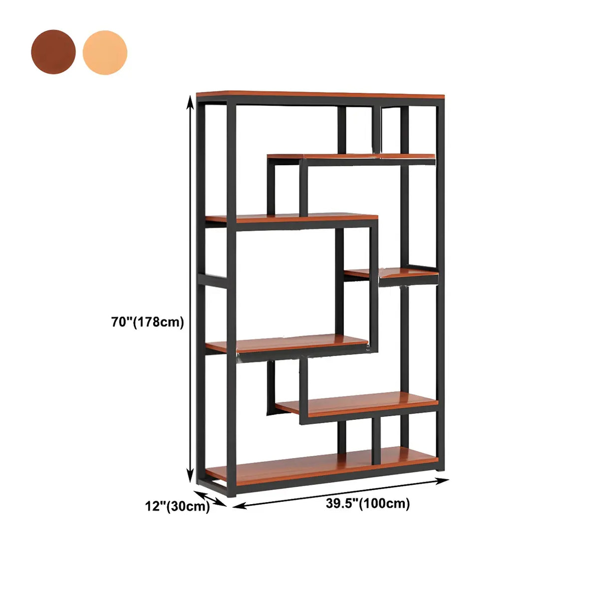 Geometric Metal Wood Black Large Open Back Bookcase Image - 17