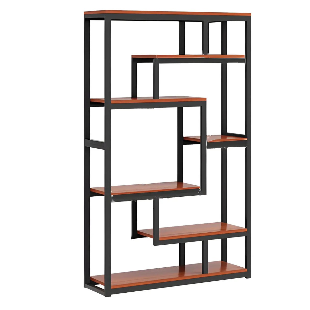 Geometric Metal Wood Black Large Open Back Bookcase Image - 2