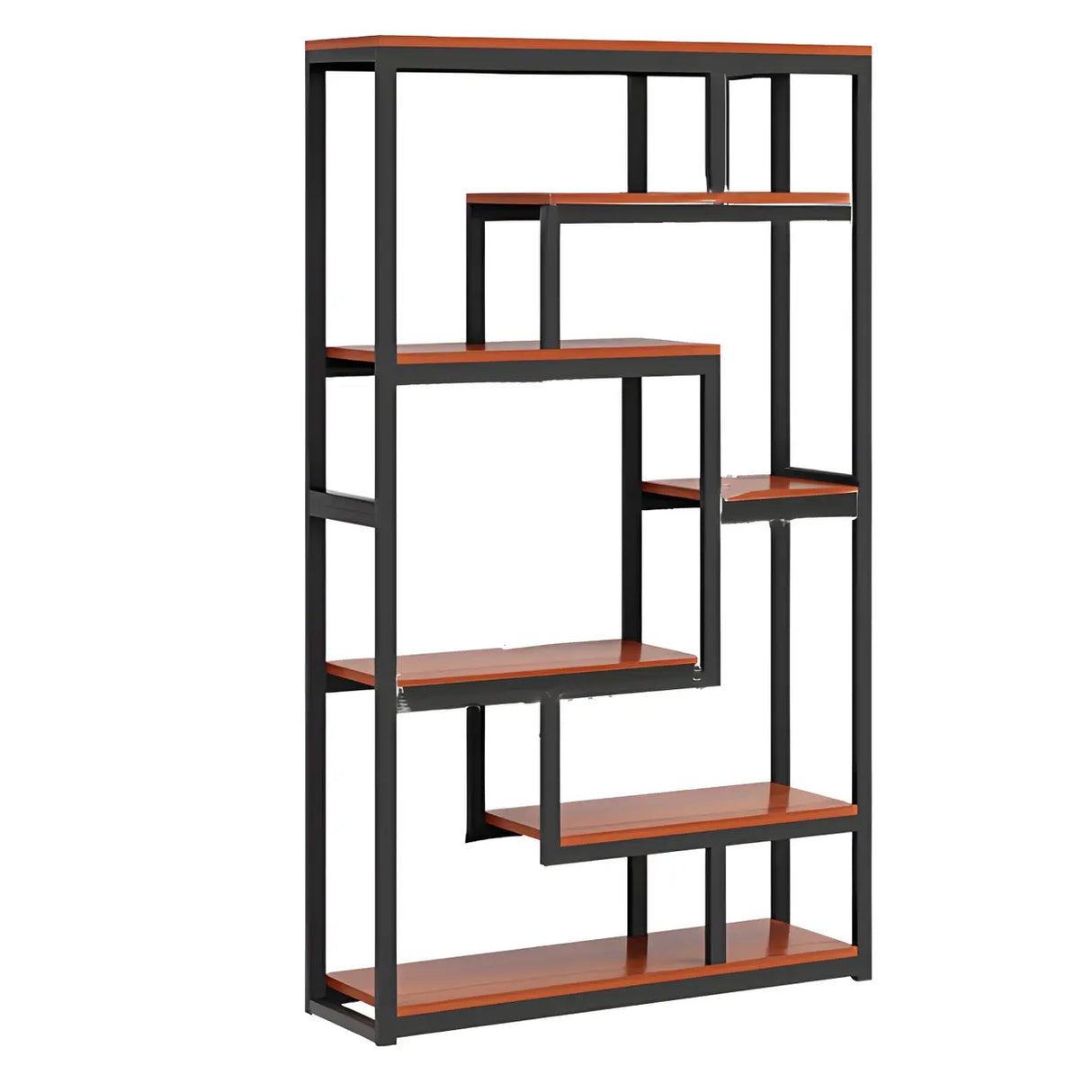 Geometric Metal Wood Black Large Open Back Bookcase Image - 3