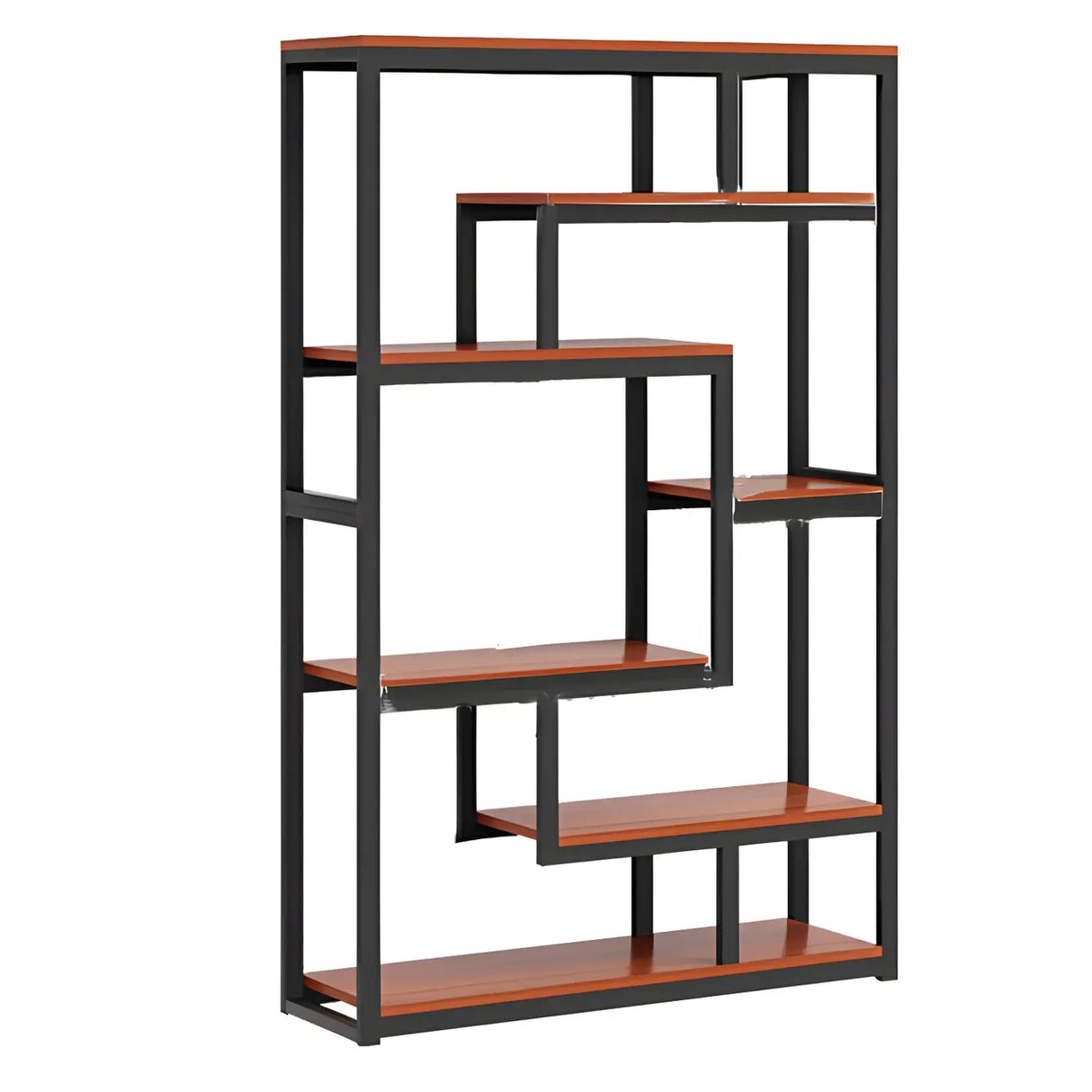 Geometric Metal Wood Black Large Open Back Bookcase Image - 7