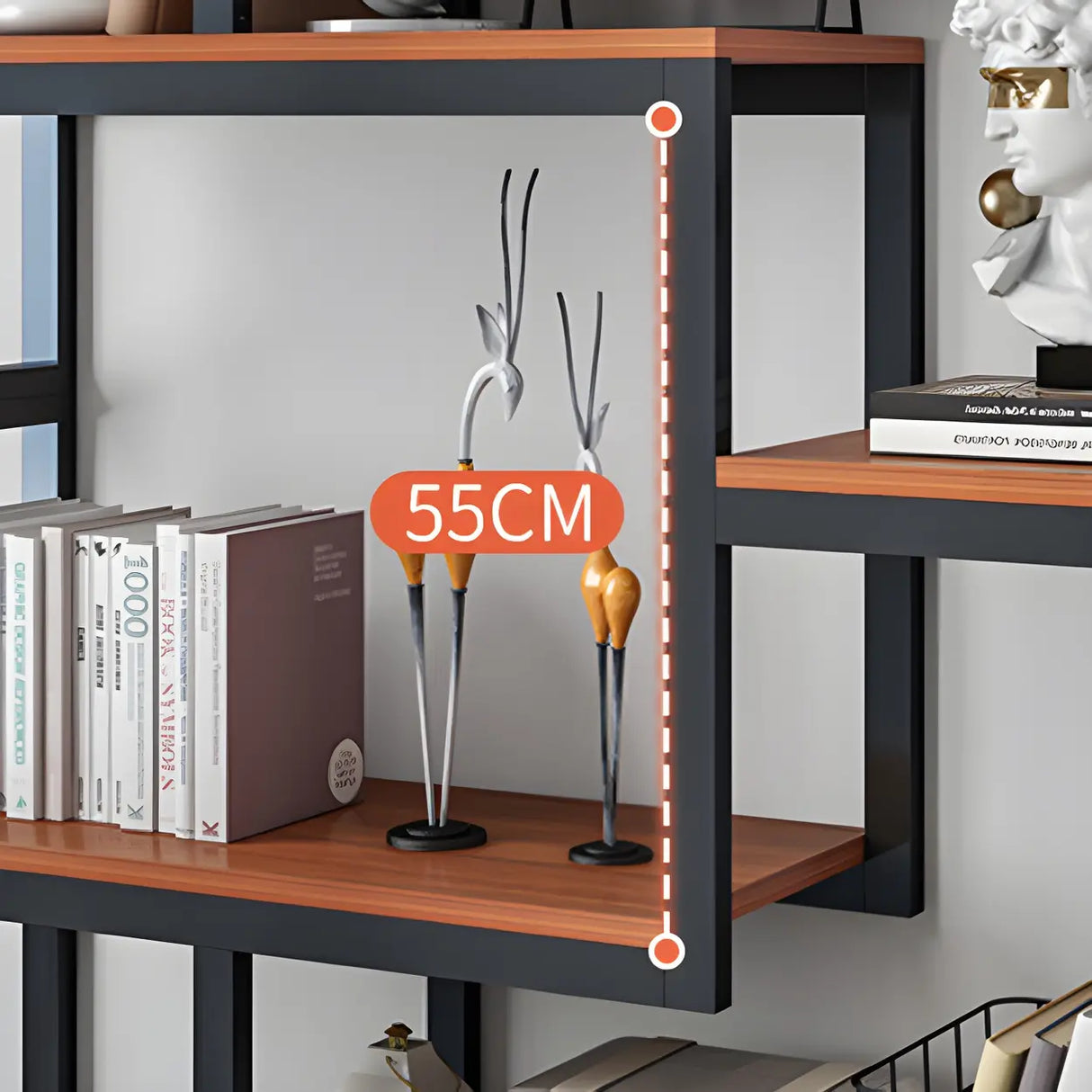 Geometric Metal Wood Black Large Open Back Bookcase Image - 8