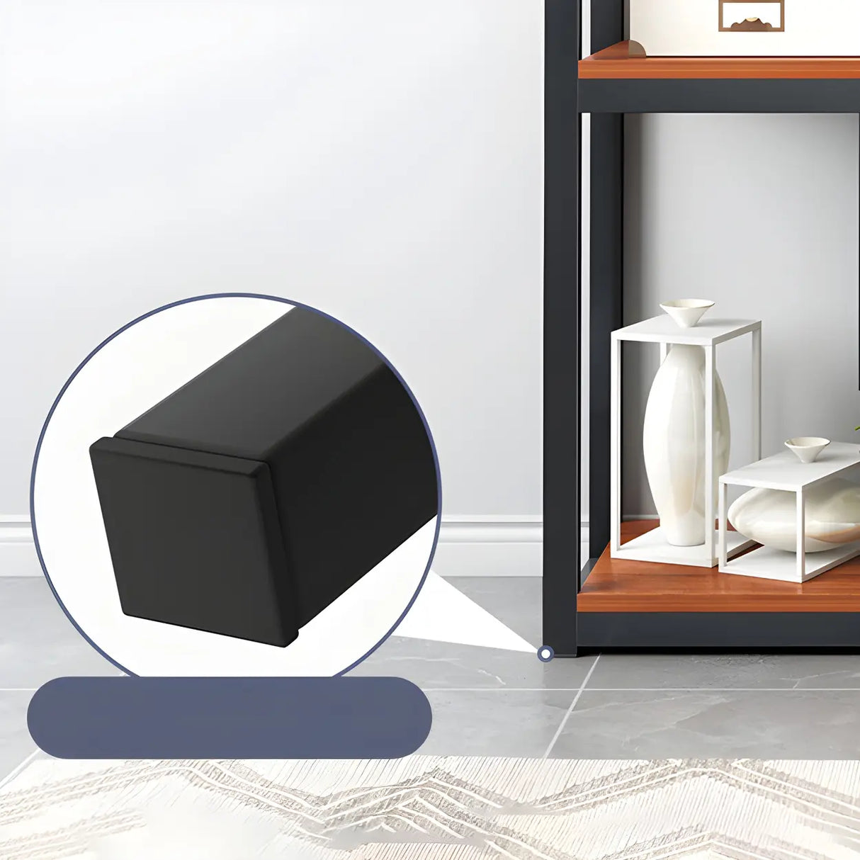 Geometric Metal Wood Black Large Open Back Bookcase Image - 9