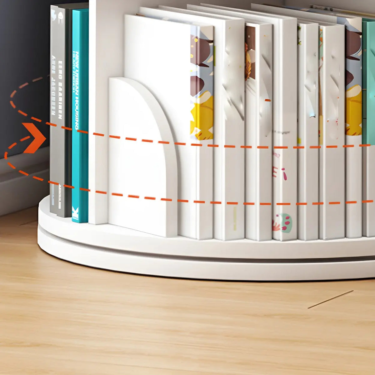 Geometric Open Storage Wood Rotating Round Bookshelf Image - 11