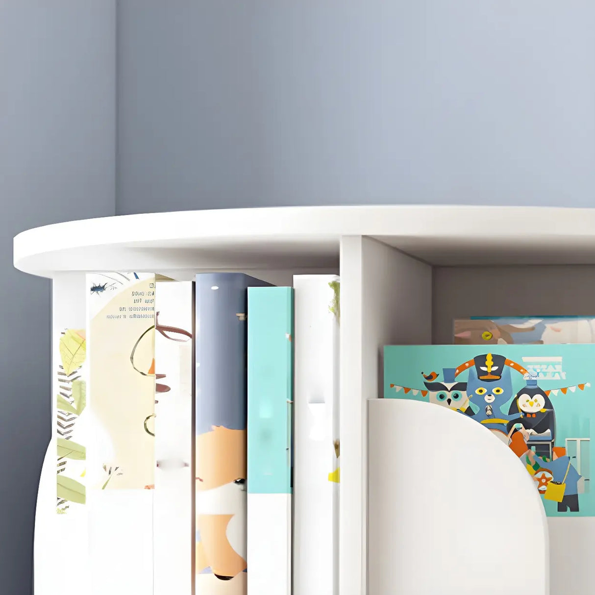 Geometric Open Storage Wood Rotating Round Bookshelf Image - 18