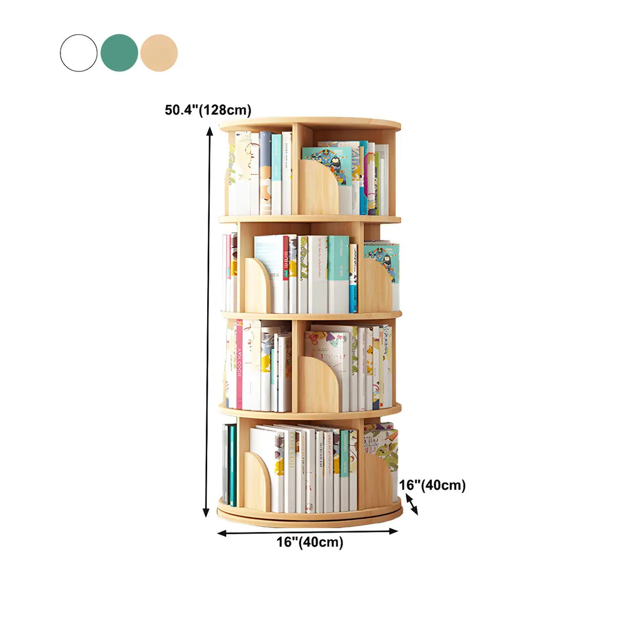 Geometric Open Storage Wood Rotating Round Bookshelf Image - 26