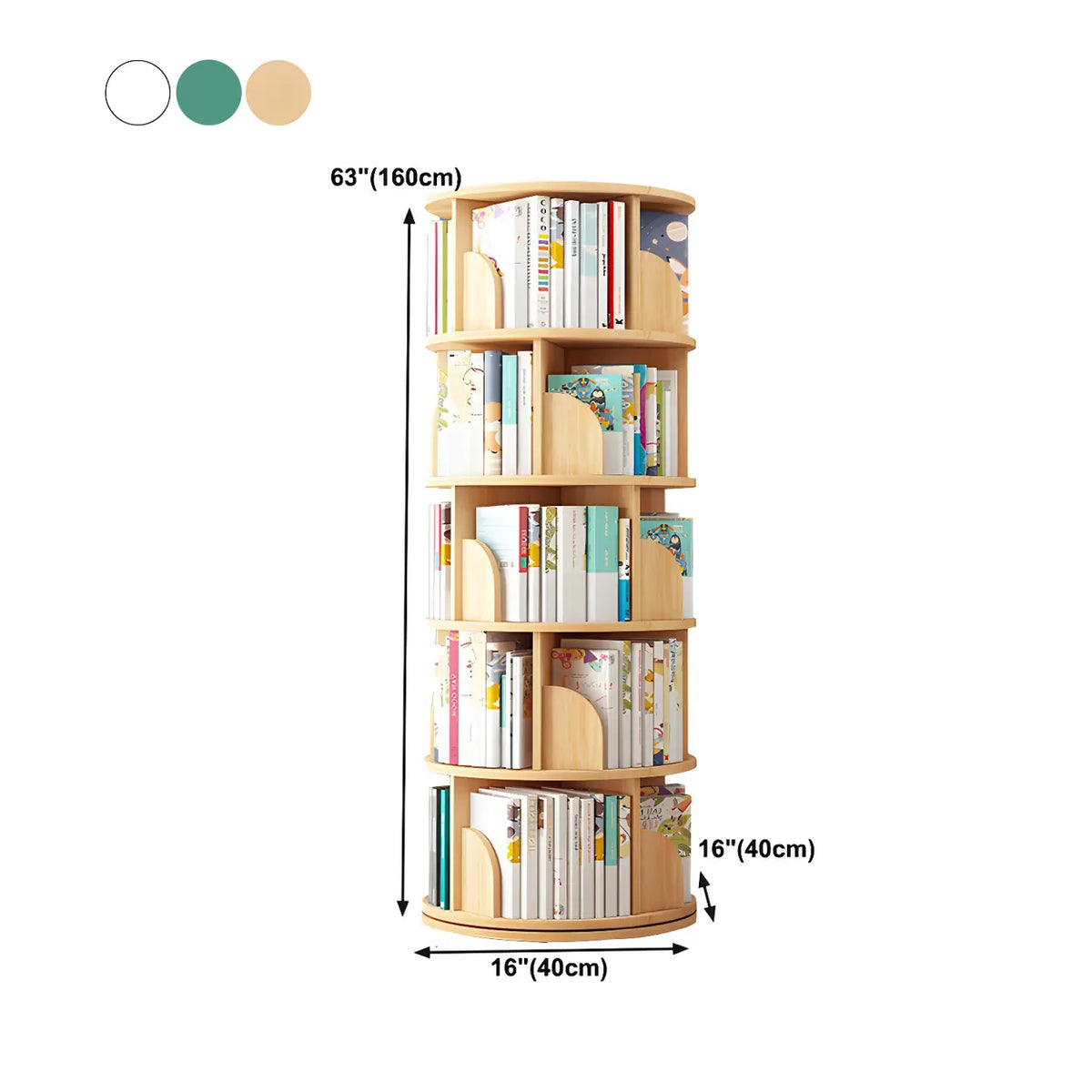 Geometric Open Storage Wood Rotating Round Bookshelf Image - 27