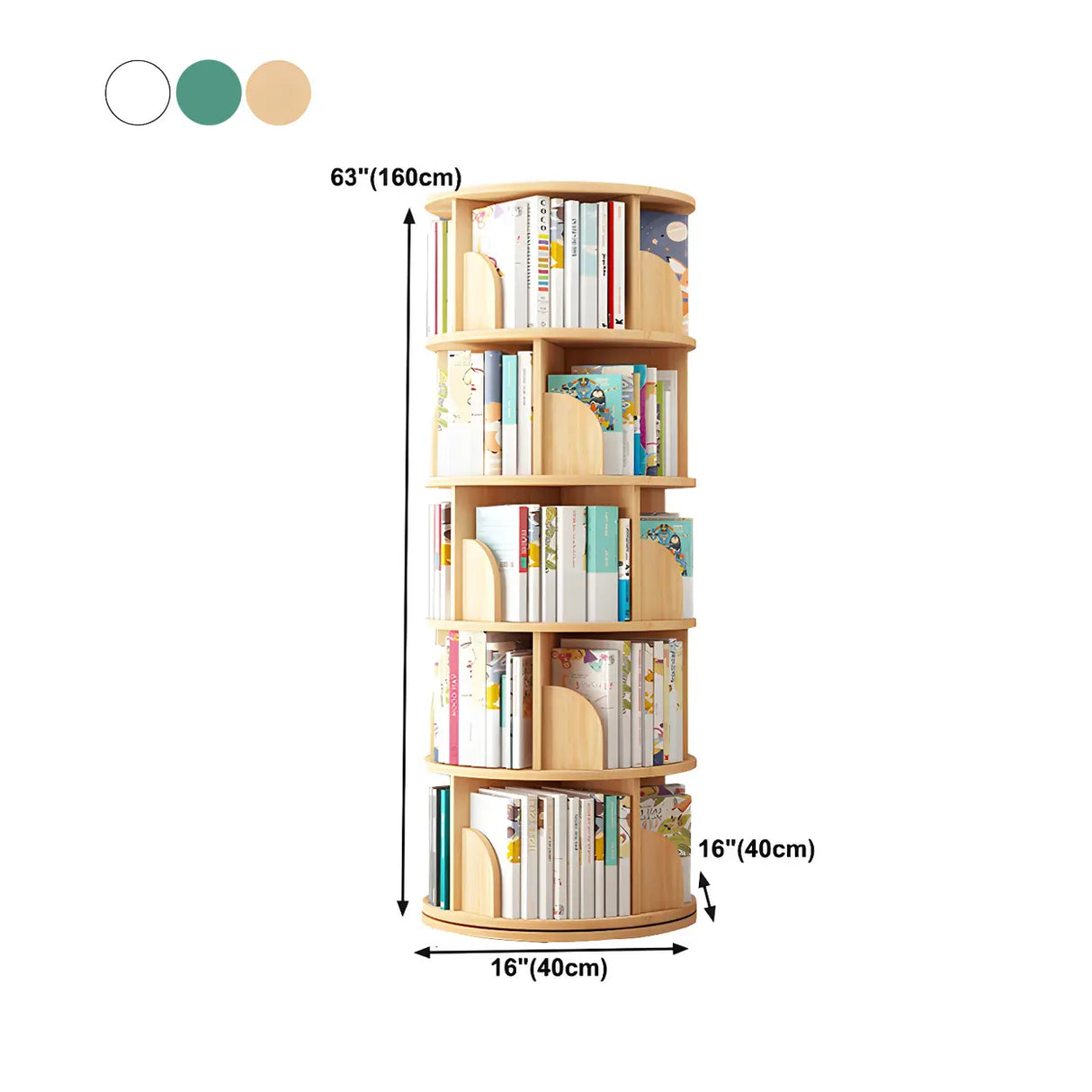 Geometric Open Storage Wood Rotating Round Bookshelf Image - 27