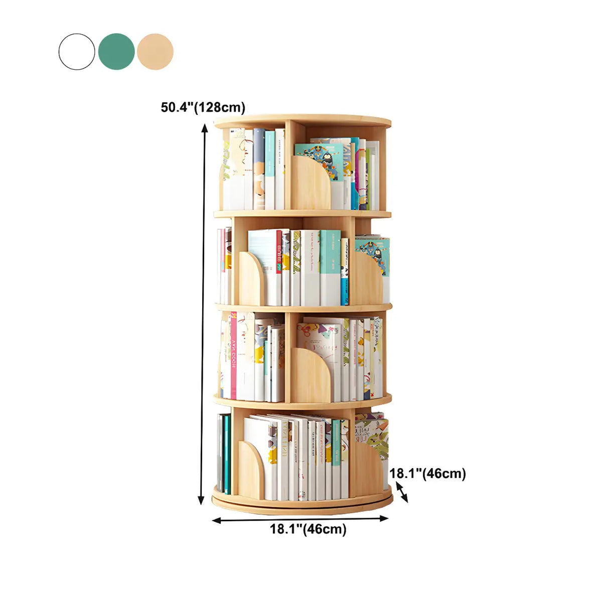 Geometric Open Storage Wood Rotating Round Bookshelf Image - 28
