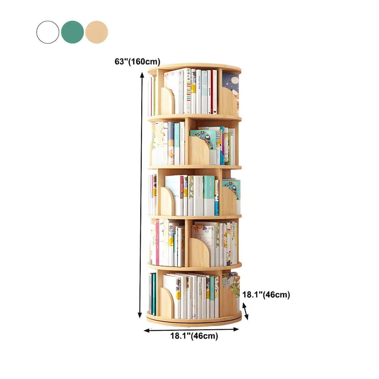 Geometric Open Storage Wood Rotating Round Bookshelf Image - 29