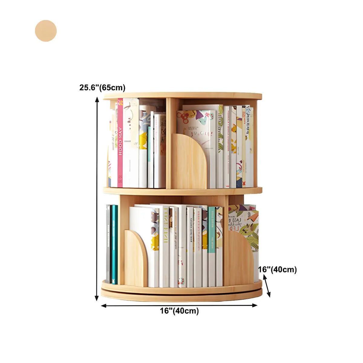 Geometric Open Storage Wood Rotating Round Bookshelf Image - 30