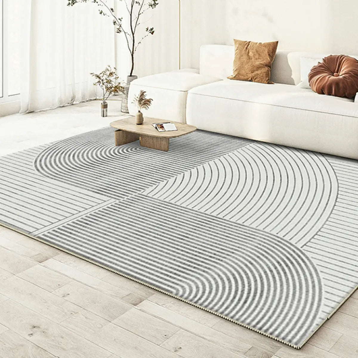 Geometric Pattern Polyester Gray Anti-Slip Area Rug Image - 1