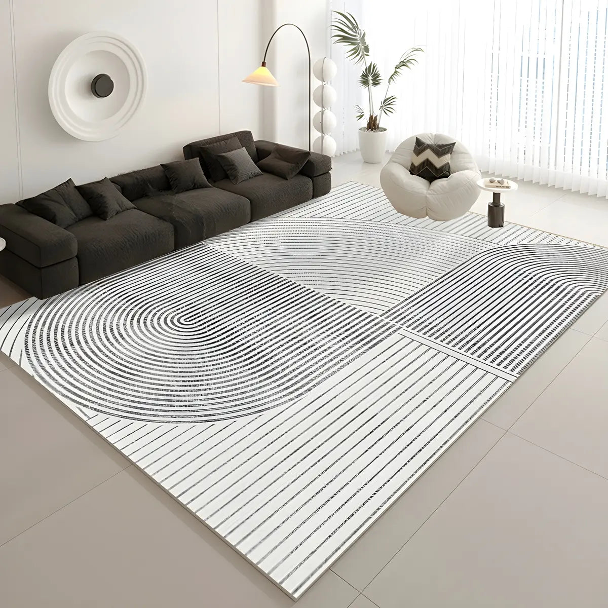Geometric Pattern Polyester Gray Anti-Slip Area Rug Image - 11