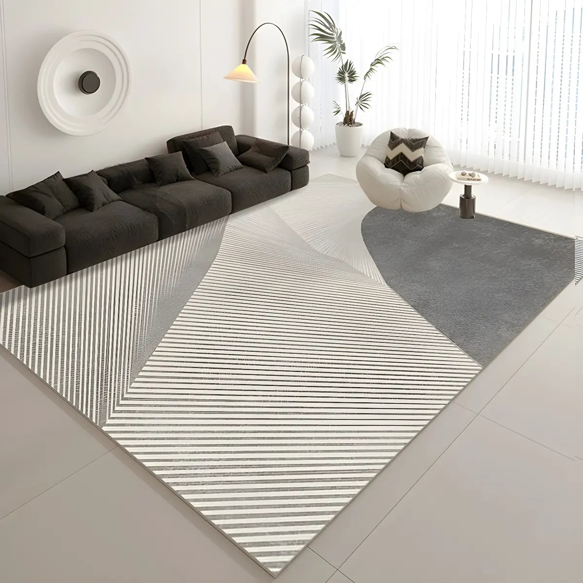 Geometric Pattern Polyester Gray Anti-Slip Area Rug Image - 13