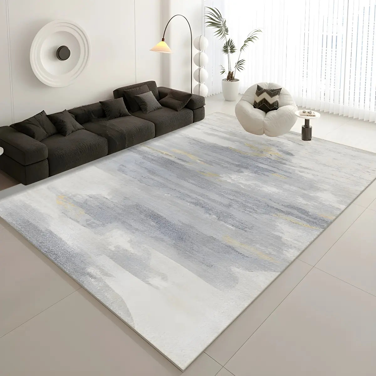 Geometric Pattern Polyester Gray Anti-Slip Area Rug Image - 15