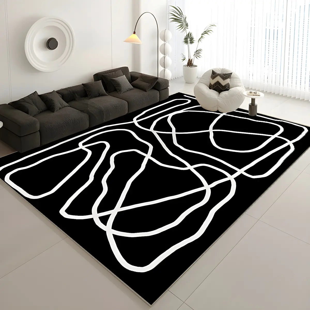 Geometric Pattern Polyester Gray Anti-Slip Area Rug Image - 2