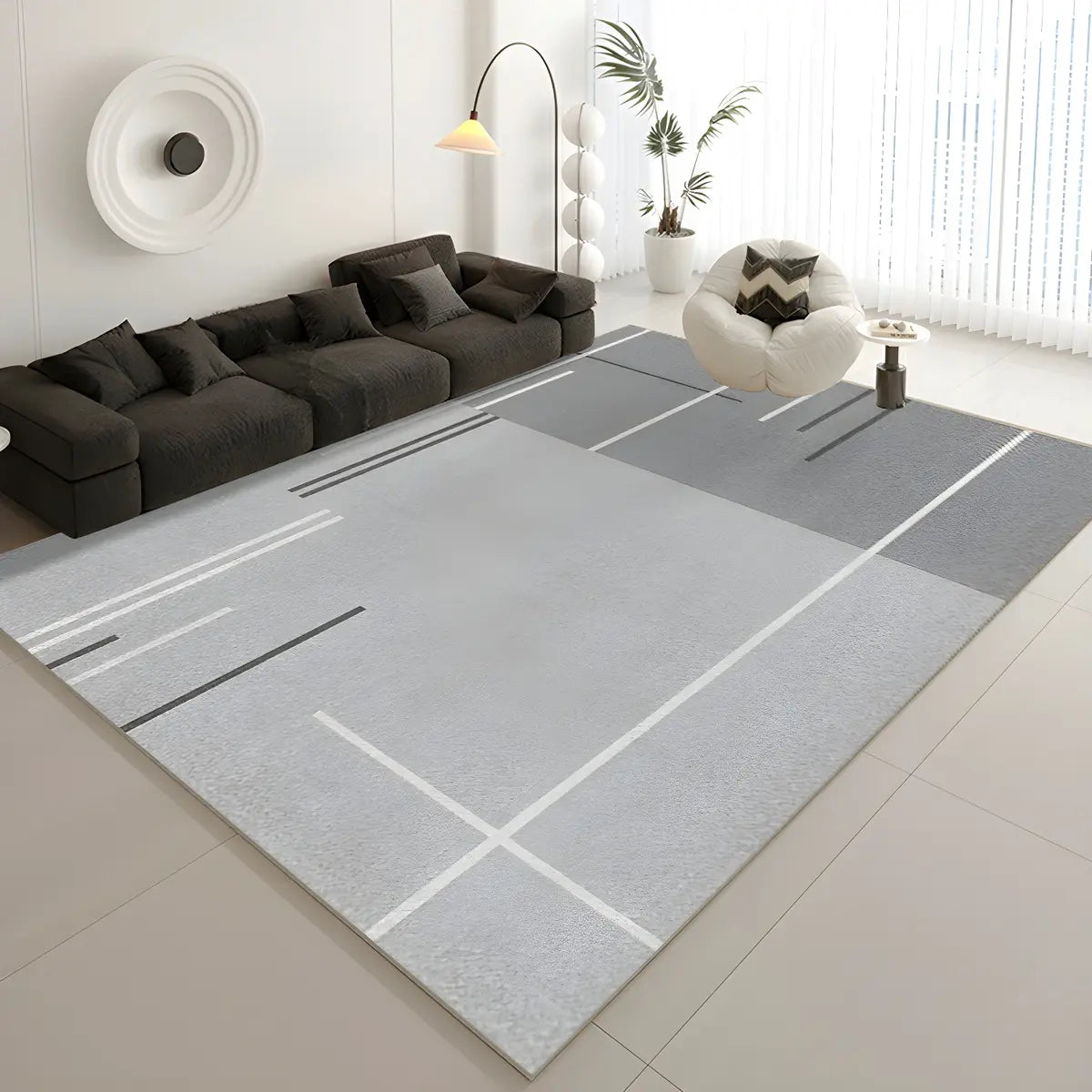 Geometric Pattern Polyester Gray Anti-Slip Area Rug Image - 3