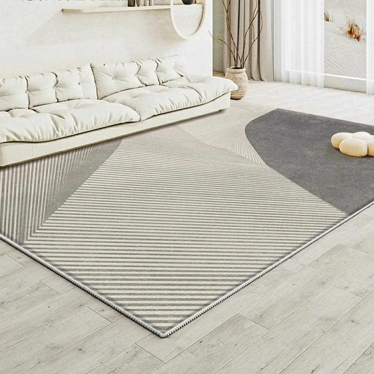 Geometric Pattern Polyester Gray Anti-Slip Area Rug Image - 4