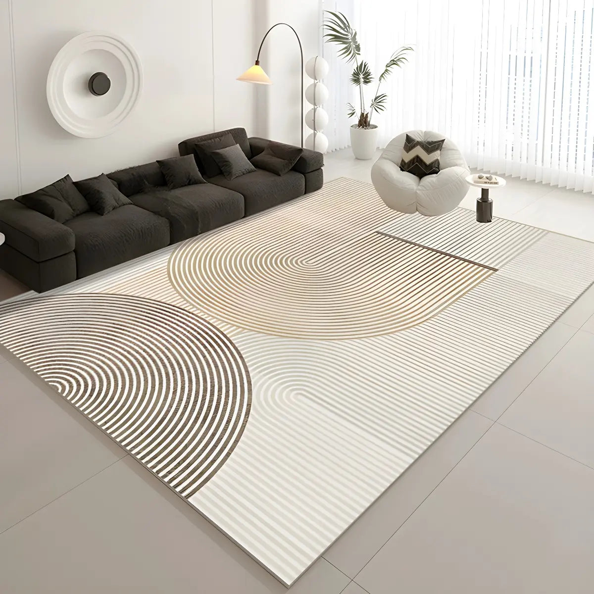 Geometric Pattern Polyester Gray Anti-Slip Area Rug Image - 5