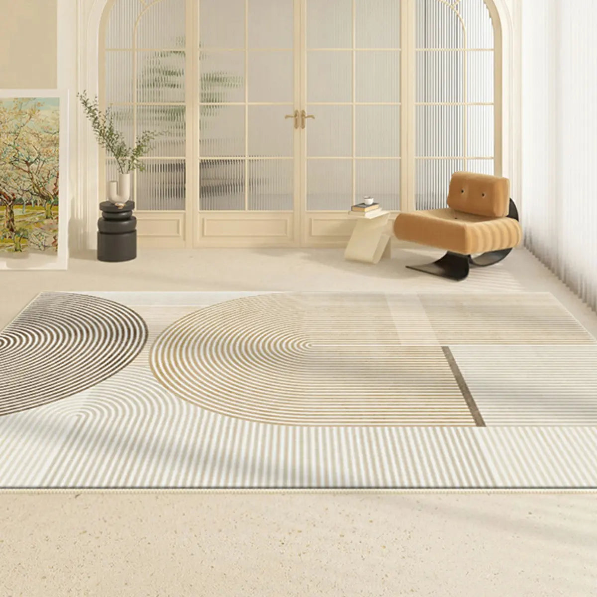 Geometric Pattern Polyester Gray Anti-Slip Area Rug Image - 6