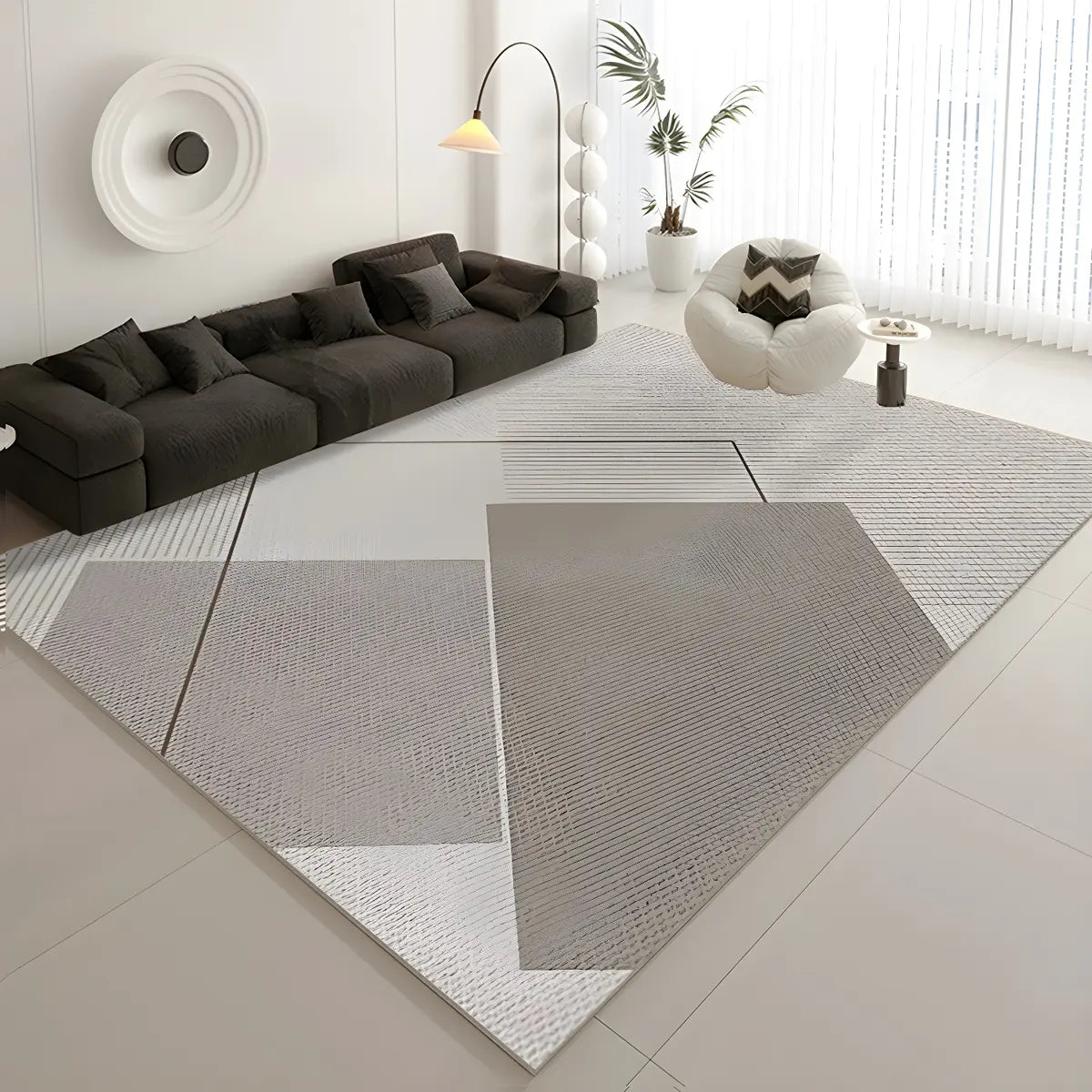 Geometric Pattern Polyester Gray Anti-Slip Area Rug Image - 7