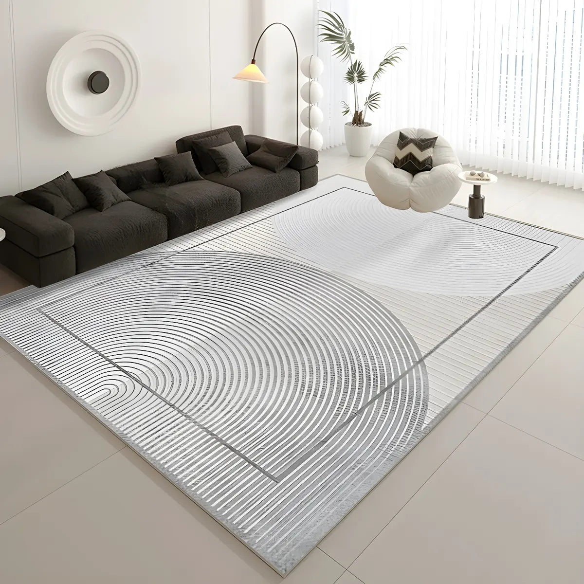 Geometric Pattern Polyester Gray Anti-Slip Area Rug Image - 9
