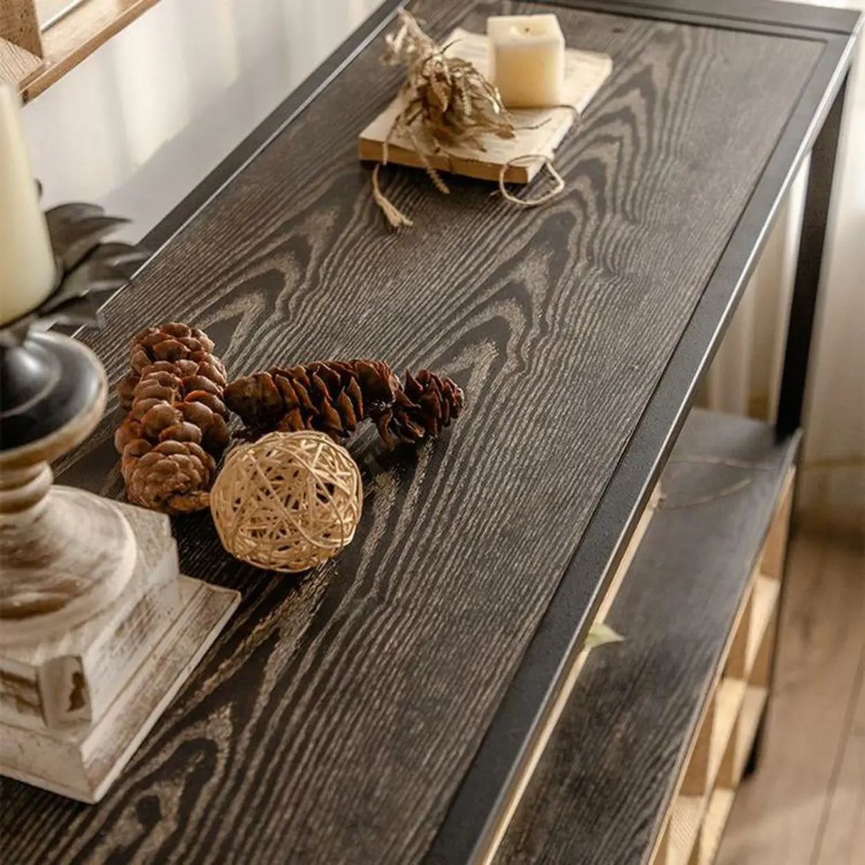 Geometric Wood Black Console Table with Storage Drawers Image - 5