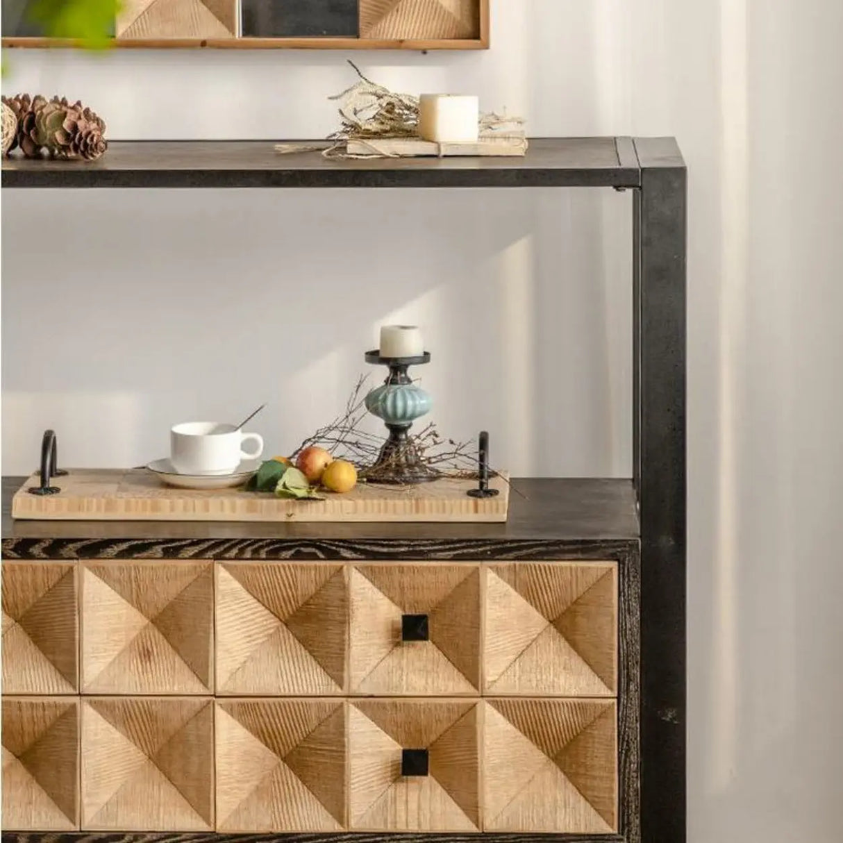 Geometric Wood Black Console Table with Storage Drawers Image - 9