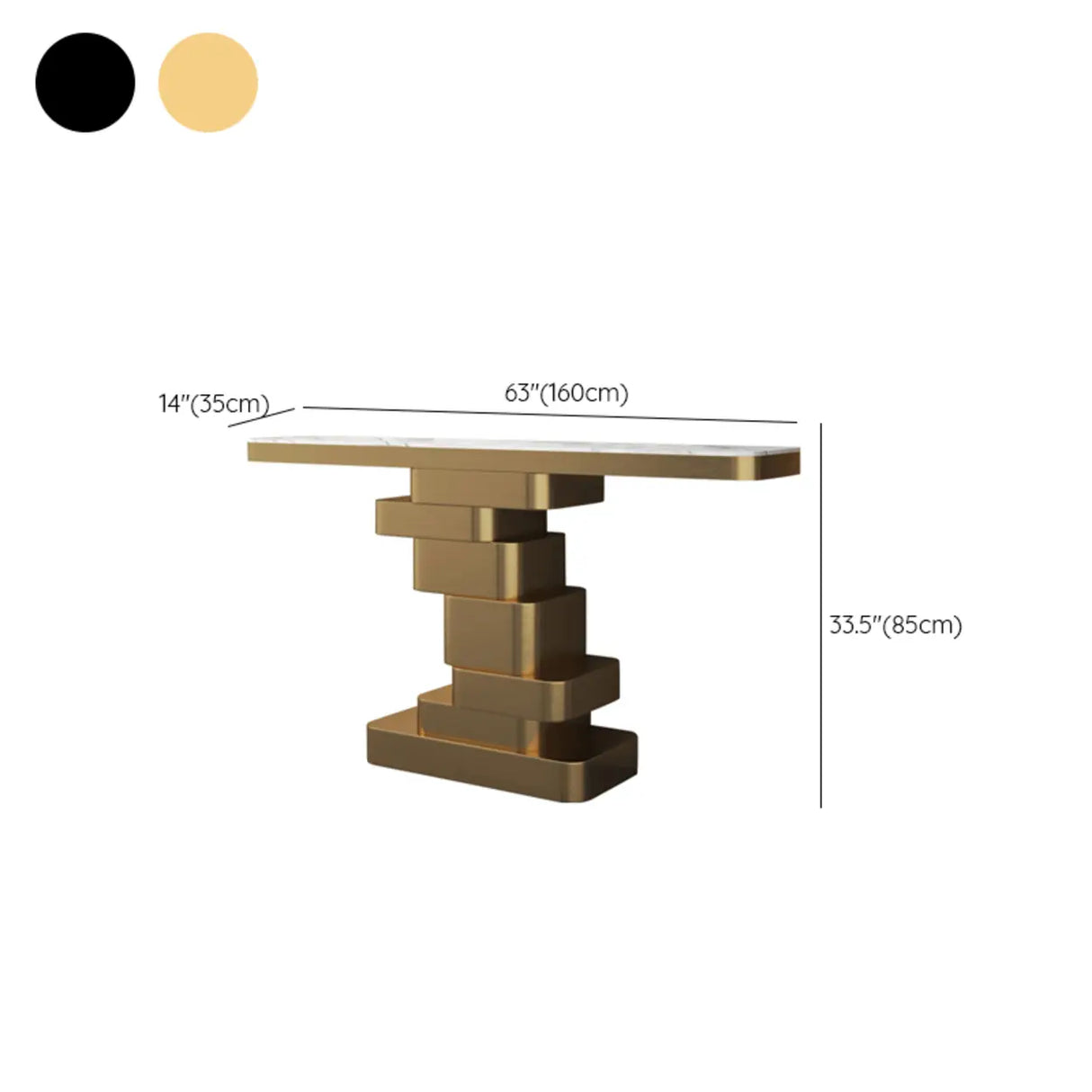 Glam Abstract Gold Metal Console Table with Stone Top Image - 12