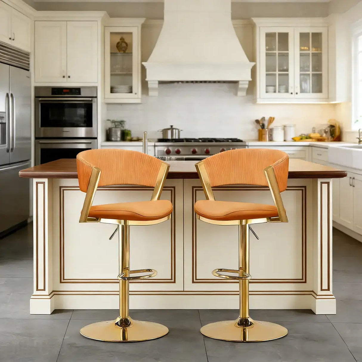 Glam Adjustable Faux Leather Swivel Open Back Bar Stool Image - 11