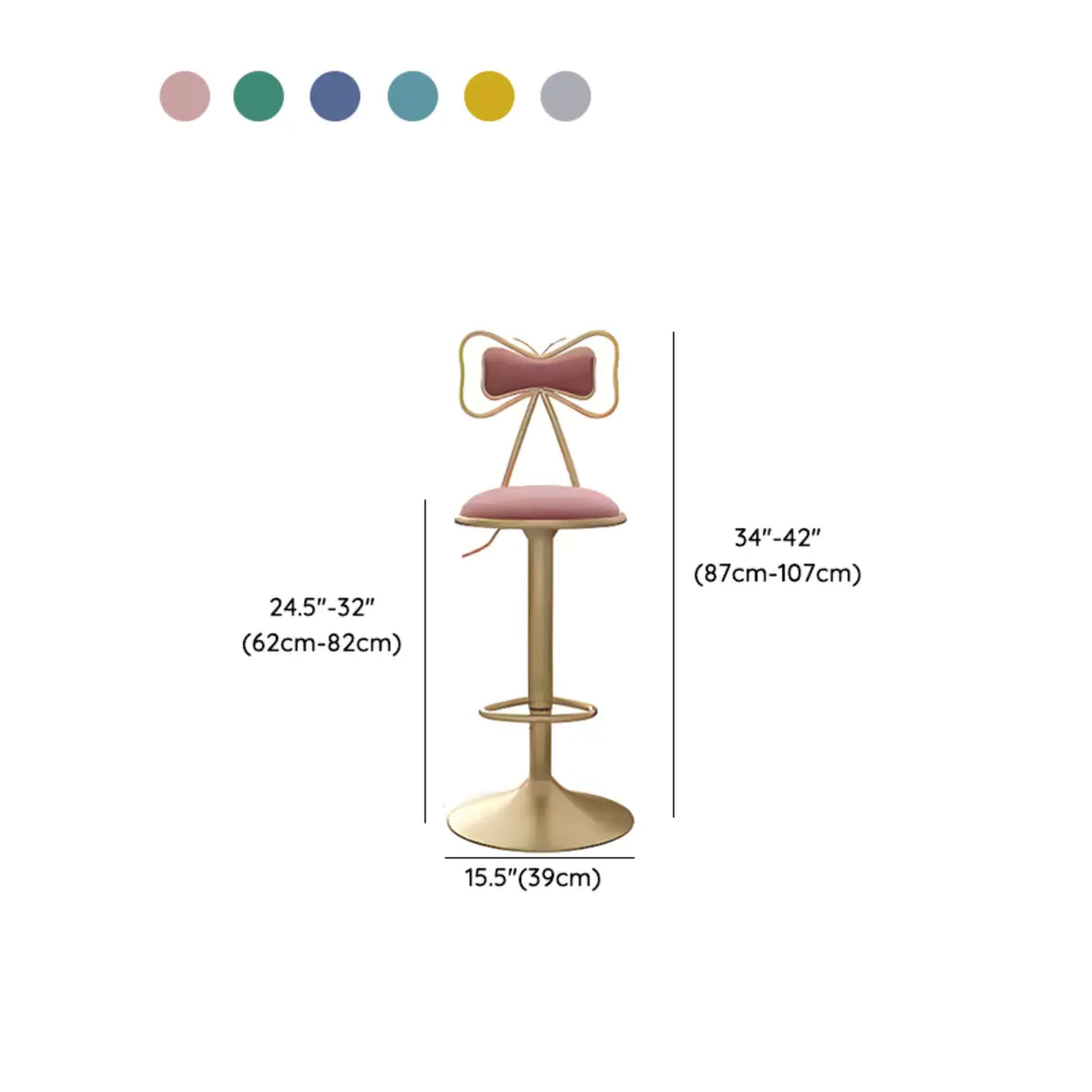 Glam Adjustable Swivel Fabric Bow-knot Back Bar Stool