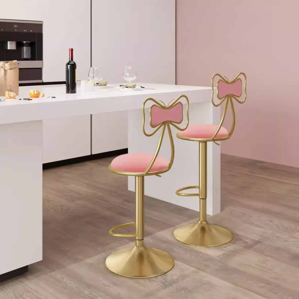 Glam Adjustable Swivel Fabric Bow-knot Back Bar Stool Image - 8