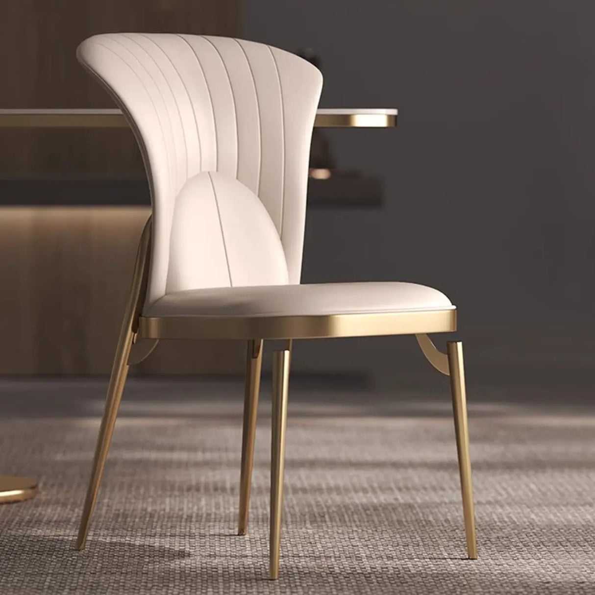 Glam Armless Solid Back Upholstered Dining Chair with Gold Legs Image - 1
