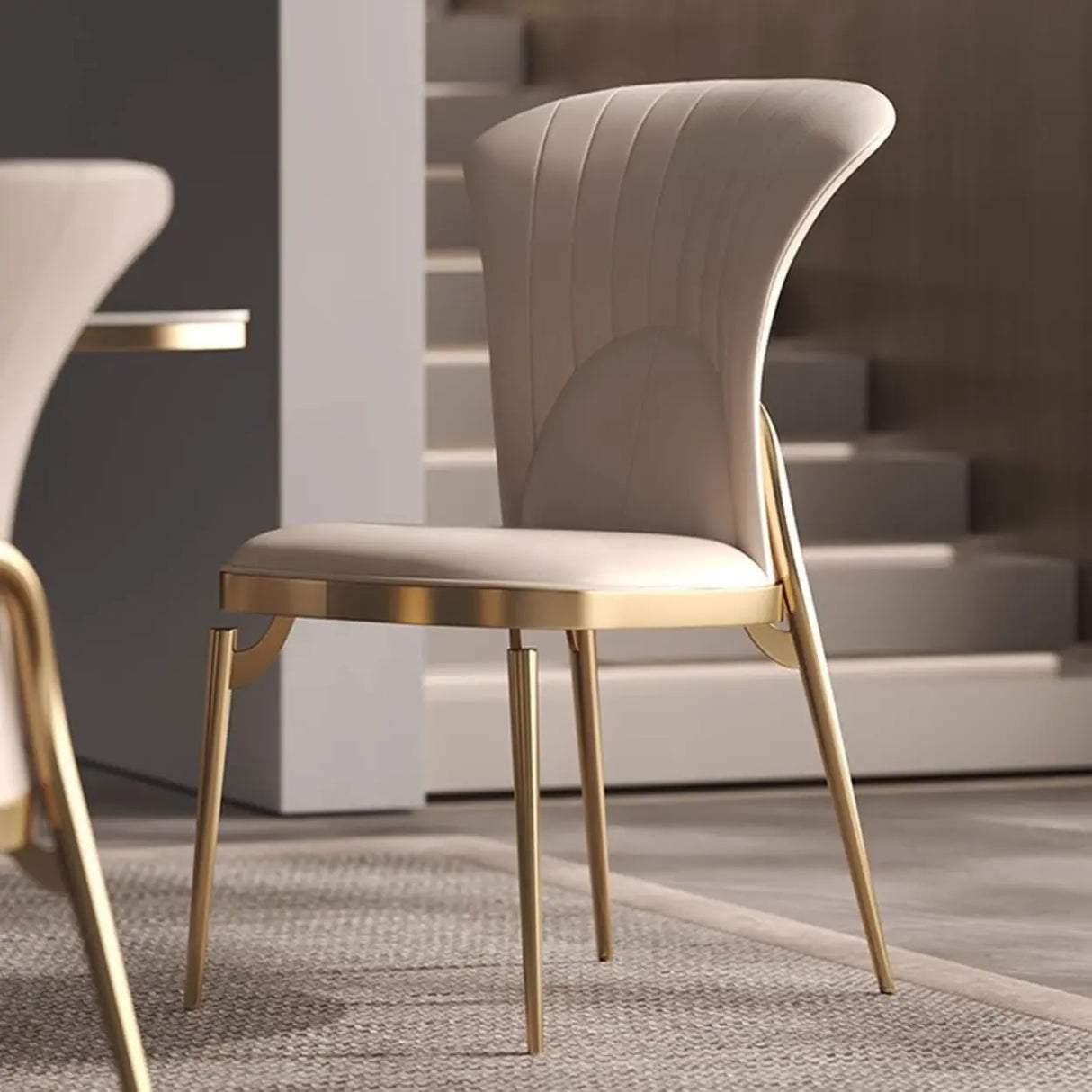 Glam Armless Solid Back Upholstered Dining Chair with Gold Legs Image - 6