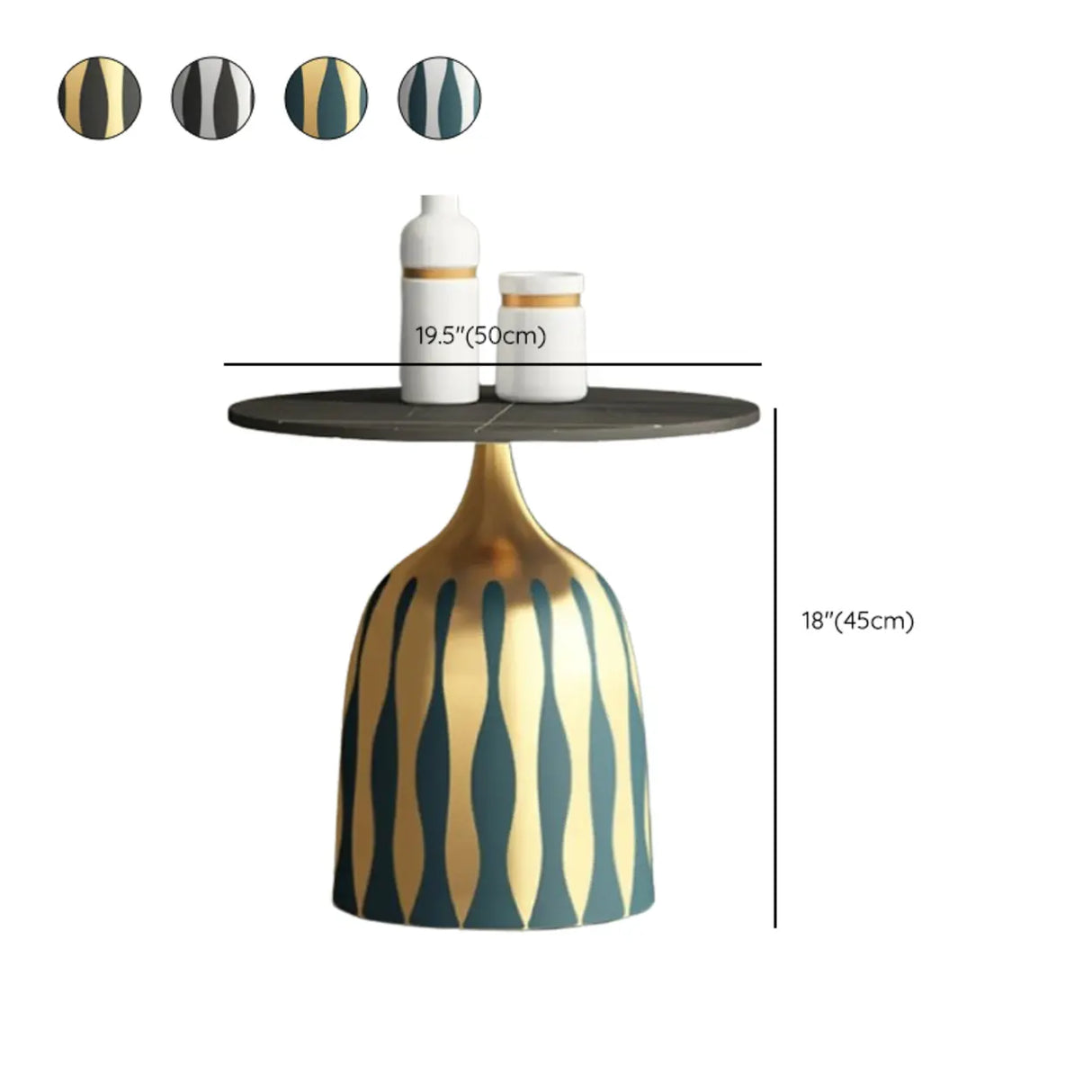 Glam Art Deco Patterned Metal Pedestal Round Side Table Image - 15