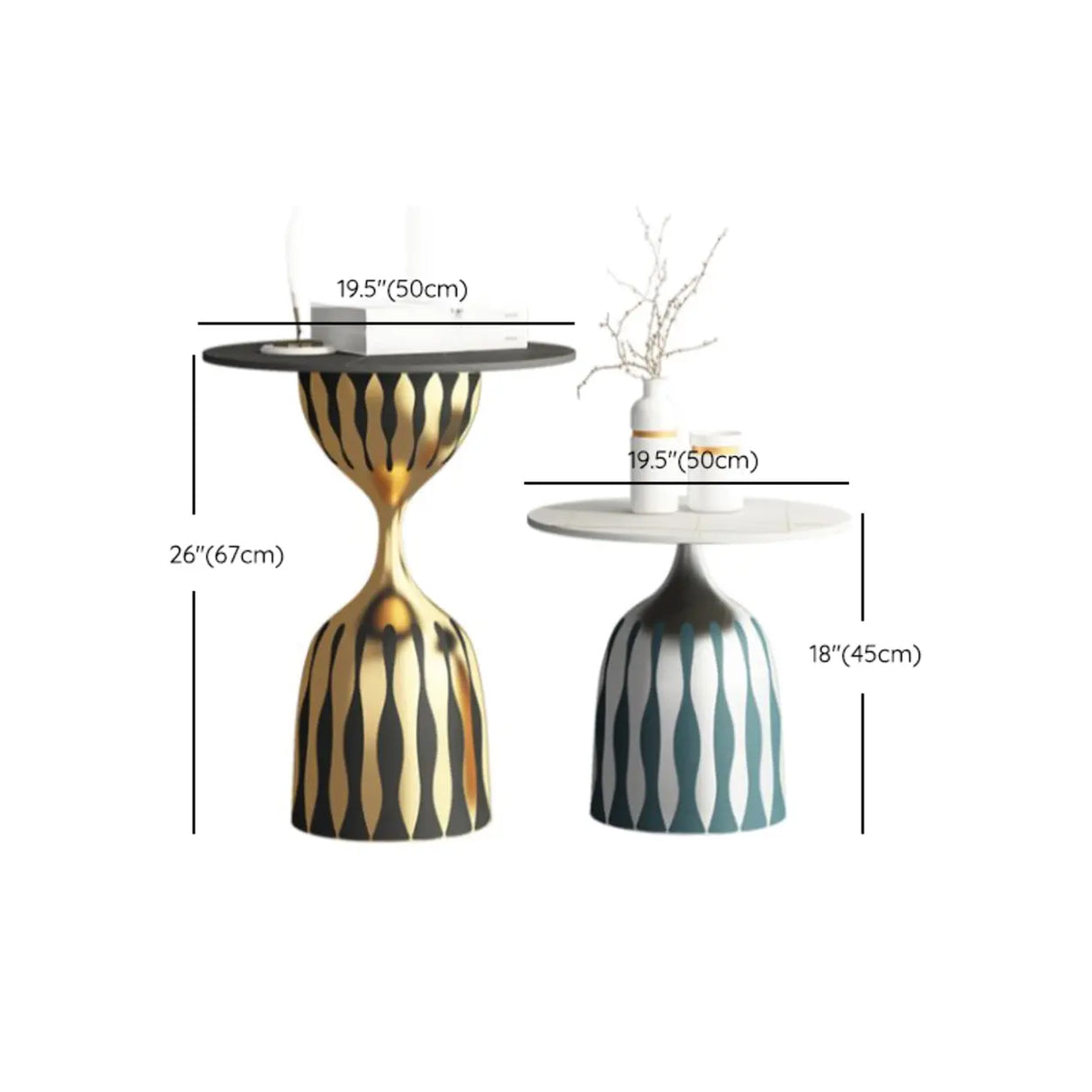 Glam Art Deco Patterned Metal Pedestal Round Side Table Image - 16