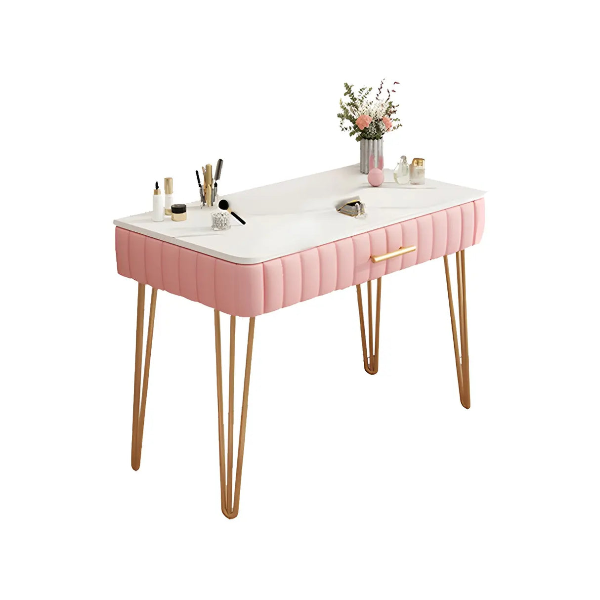 Glam Blackish Green Wood Makeup Vanity with Drawers Image - 10